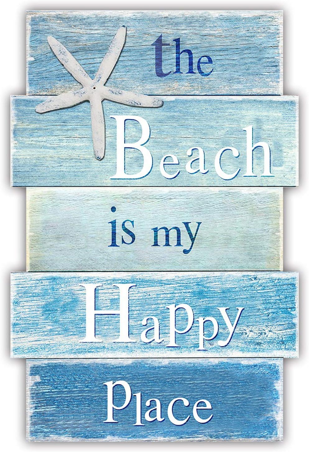 mode-home-the-beach-is-my-happy-place-blue-2-wooden-wall-plaque-11-5-x-17-01 MODE HOME wooden wall plaque with a blue distressed finish, featuring a white starfish and the text "The Beach is My Happy Pl