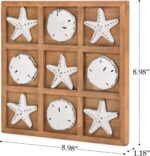 A distressed white NIKKY HOME Beach Tic Tac Toe game board with starfish and sand dollar resin pieces.