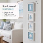 Set of four 3D coastal wall decor pieces, each 7x7 inches, with rustic wooden frames and marine life designs.