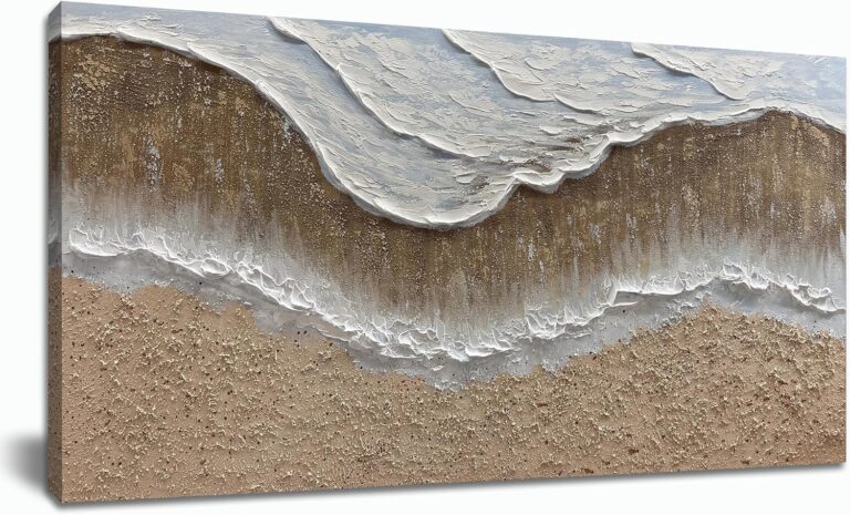 Trogonup Large White Ocean Coastal Canvas Wall Art, 20x40 Inch Hand-Painted Seascape