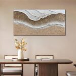 Trogonup large 20x40 inch hand-painted white ocean textured seascape oil painting on canvas, ready to hang.