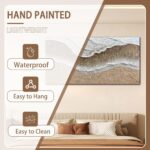 Trogonup large 20x40 inch hand-painted white ocean textured seascape oil painting on canvas, ready to hang.