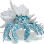 A vibrant blue hermit crab statue with its shell, designed for coastal or beach-themed home decor.